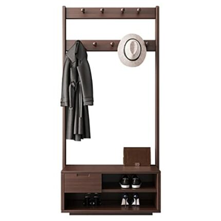 TFIIEXFL Solid Wood Living Room Door Coat Rack and Shoe Rack Integrated Porch Entrance To Change Shoes Stool Floor Coat Rack