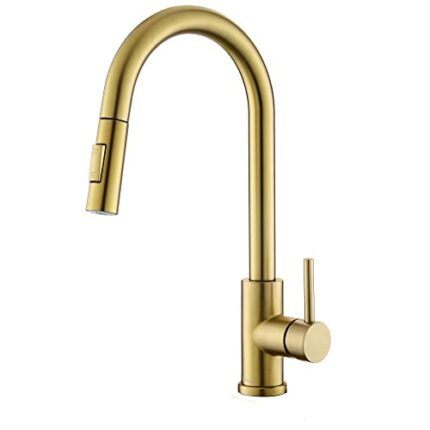 Tohlar Gold Kitchen Tap with Pull Down Sprayer, Modern Stainless Steel Single Handle Pull Out Kitchen Mixer Tap, Brushed Gold