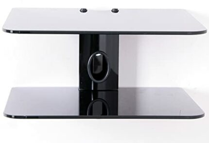 Goldline Sky Box Wall Mount, DVD Wall Shelf, DVD Wall Bracket and 2 x Floating clear glass shelves (2 Shelf, Black)