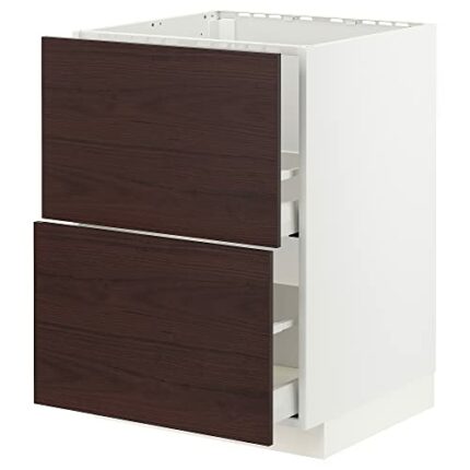 Ikea METOD/MAXIMERA base cab f sink+2 fronts/2 drawers, 60x60 cm, white Askersund/dark brown ash effect