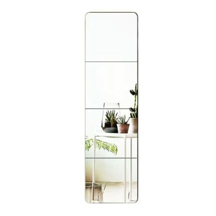 CURTEK 4 Pieces Full Length Wall Mirror Tiles 9.8x9.8 Inch Self Adhesive Door Mirror Unbreakable Wall Frameless Mirror Aesthetic Room Decor Mirro