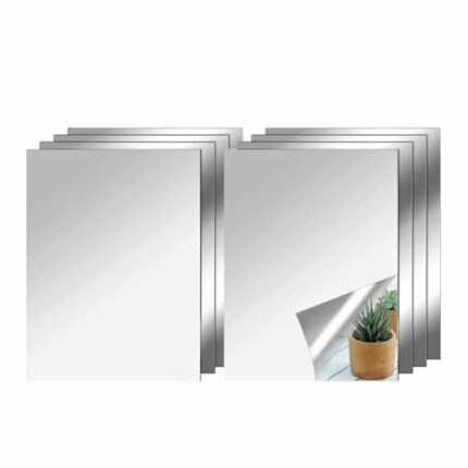 DALAETUS 8 Pcs HD Wall Mirror Set, Self Adhesive Rectangular Mirror Tile, High Clear Acrylic Mirror, Plastic Frameless Mirror Stick for Home, Bat
