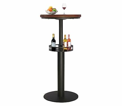 LOKKHAN 42" Tall Rustic Industrial Bar Table with Storage-19.68" Dia Round Wooden Top Metal Bar Height Adjustable Standing Pub Table-Dining Room
