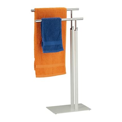 Relaxdays Free-Standing Towel Rack, 100% steel, White/Silver, 78 x 44 x 20 cm