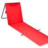 VFM - Blue Folding Sun Lounger Brightly Coloured Waterproof Portable Lightweight Summer Holiday Beach Back Support Fold Up Mat With Built In Shou