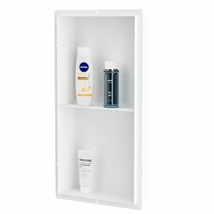 Qeke Stainless Steel Shower Niche 24" X 12", Double Shelves Rimless No Tile Needed Wall Niche, Recessed Shower Shelf for Bathroom Storage, Matte