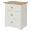 Core Products 3 Drawer Bedside Cabinet, White with Oak Veneered Tops, 33x44x56.5 cm, off white
