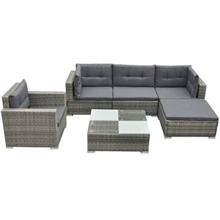 vidaXL Garden Lounge Set 6 Piece with Cushions Sun Bed Sun Lounger Rattan Lounge Bed Day Bed Chaise Lounge Outdoor Lounge Poly Rattan Grey