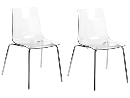 Beliani Set of 2 Dining Chairs Transparent Plastic Synthetic Seat Metal Legs Silerton