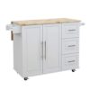 DINGZZ Kitchen Island Cart On Wheels,Rolling Kitchen Cart With Solid Wood Countertop And Spice Rack, Rolling Kitchen