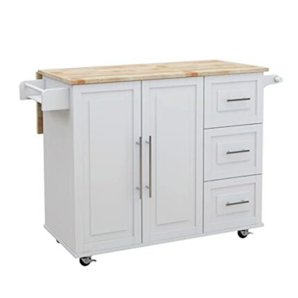 SLNFXC Kitchen Island Cart On Wheels,Rolling Kitchen Cart With Solid Wood Countertop And Spice Rack, Rolling Kitchen