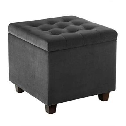 DINGZZ Multifunction Ottoman Chair Stool Grey Upholstered Footstool Velvet Square Pouffe Chair Storage with Removable Cover