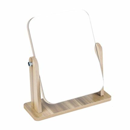FRCOLOR Makeup Mirror with Wooden Stand 360 Degree Rotatable Vanity Makeup Mirror Portable Tabletop Mirror for Bathroom Shaving (L)