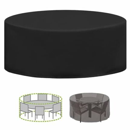 Black Round Garden Table Cover: 185x110CM YOYIAG Oxford Fabric Garden Furniture Cover Garden Table Cover Patio Table Cover Windproof Waterproof,