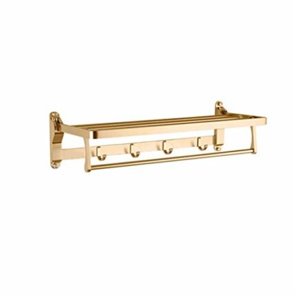 SMLJLQ Towel Holder Bathroom Space Aluminum Rose Gold Hanger Fold Matt Bath Towel Rack Wall Mount Washroom Shelf