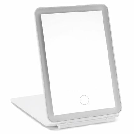 Dorence Rechargeable Travel Lighted Makeup Mirror, White - Compact Foldable LED Mirror for Flawless Application - Modern Design - Portable Vanity