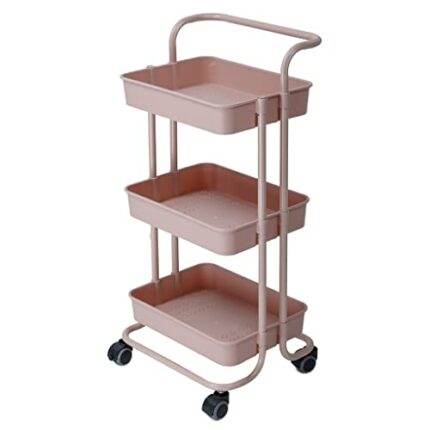 DNATS 3 Layer Storage Rack Kitchen Trolley Movable Shelf Home Furniture Organizer with Wheels Narrow Cabinet (Color : Pink, Size : 88 * 42 * 37cm