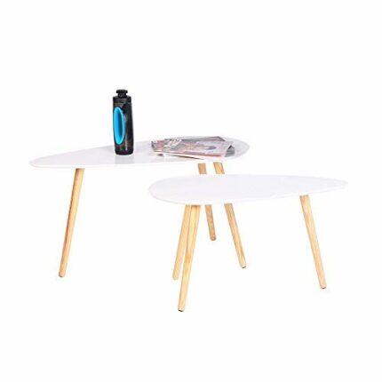 Wonderhome Wooden Round Coffee Tables Nesting Tables Modern Triangle Side Table for Living Room and Office Set of 2 White (2)