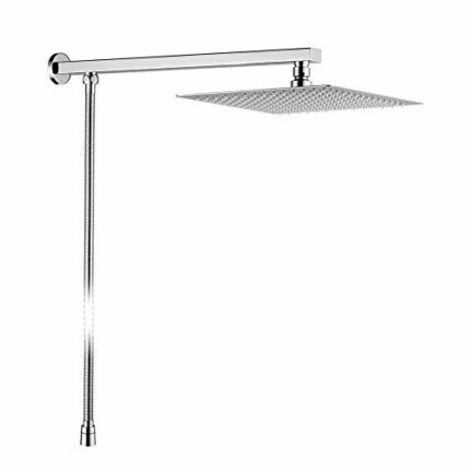 GRIFEMA G7007 10 Inch Rainfall Shower Head and Hose Set, with Shower Arm, Wall Mounted Stainless Steel Fixed Shower Head, Square Ultra-Thin Bathr