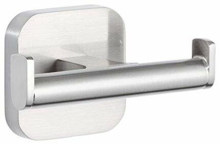 tesa® ESTEETIC Double Robe Hook - Self-Adhesive Bathrobe Hook in Stainless-Steel Design - Wall-Mounted Dressing Gown Holder - Waterproof, incl. P