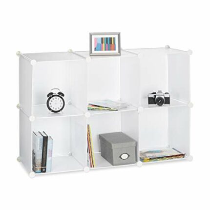 Relaxdays Shelving System with 6 Compartments, Open Standing Shelf, Modular Plastic Wardrobe, H x W x D: 65 x 96 x 32 cm, White