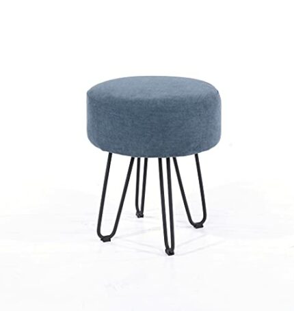 Core Products, Soft Furnishings Collection - Blue Fabric Upholstered Round Stool with Black Metal Legs