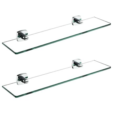 FVRTFT Bathroom Glass Shelf, Wall Mounted 8mm Tempered Glass Caddy Shelf, Rectangular with Polished Chrome Bracket, for Bathroom, Washroom Organi
