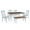 DINGZZ 6 Piece Wooden Kitchen Dining Table Set With 1 Bench And 4 Upholstered Chairs, Light Green