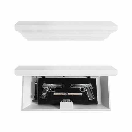 JOLLYMER Concealment Gun Shelf with Hidden Trap Door with RFID Lock, White Floating shelf for Living Room