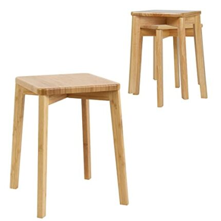 FATIVO 2 Pack Stacking Stool Wood Square Stool Anti-Slip Max Load 165 lbs Comfortable Seat Bamboo Student Stack Chair Backless Dressing Stool Din