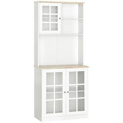 DSHGDJF Kitchen Buffet, Pantry With 3 Cabinets, 2 Shelves And Large Countertop, Tall White Cabinet