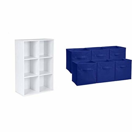 VASAGLE Wooden 3-Tier Bookcase Book Shelf Display Storage Shelf with 6 Compartments White LBC203D & Amazon Basics Foldable Storage Cubes (6 Pack)