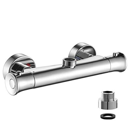 kisimixer Thermostatic Shower Mixer Bar Valve Top Outlet, Wall Mounted Shower Mixer Tap Modern, Outlet Up Bar Shower Valve with 3/4" BSP (26.4mm)