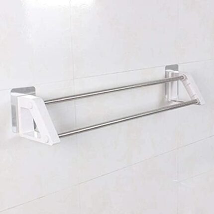 Towel Rack Double Towel Rail,Multi-Color Optional Punch-Free Easy To Install Bathroom Kitchen Rack Brown(Color:White)