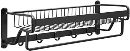 Towel Rack Holder Bathroom Wall Mounted with Storage Shelf and 5 hook rack Enlarge the design Space Aluminum Towel Rails for save Space