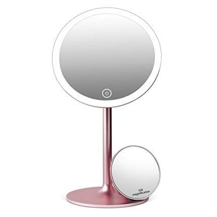 Kostlich Lighted Makeup Mirror with 3 Light Settings, Rechargeable Vanity Mirror with 10x Magnification Pocket Mirror - Magnetic Detachable Alumi