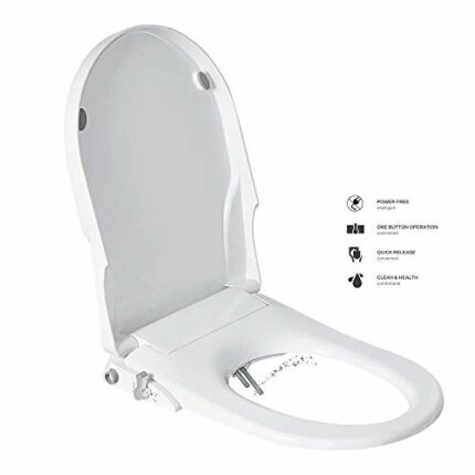 Combined Toilet Seats Bidet with Non Electric Self Cleaning Dual Nozzles Separated Rear & Feminine Natural Water Spray, Soft Closed, Easy DIY Ins