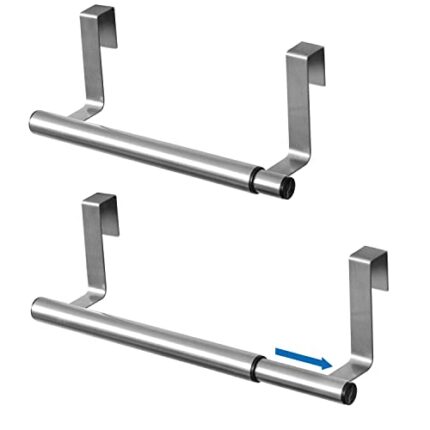 Tatkraft Spread – Over Door Towel Rail – Extendable Towel Holder for Cupboard Drawer Cabinet – Anti-Slip Scratch Protecting - Stainless Steel – 2