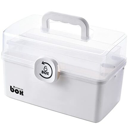 Uposao Plastic Storage Box with 3-Tier Fold Tray Medicine Organizer Portable Handled Case Lockable Container for Medicine Cosmetic Sewing Toy