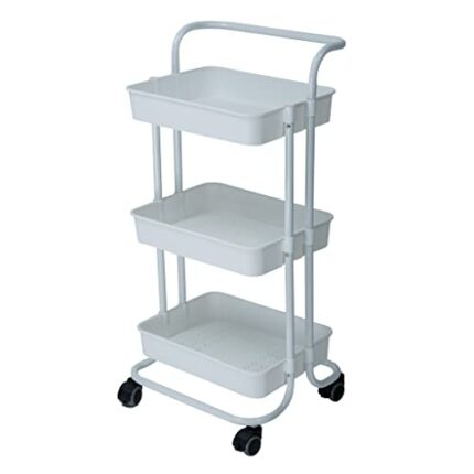 DINGZZ 3 Layer Storage Rack Kitchen Trolley Movable Shelf Home Furniture Organizer with Wheels Narrow Cabinet (Color : Wit, Size : 88 * 42 * 37cm