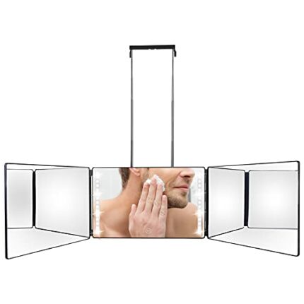 TAN LU 360° Self Cut 3-Sided Folding Mirror for Hairdressers See Back of Head for Hair Cutting, Styling, Shaving, Height Adjustable, Hairdressing