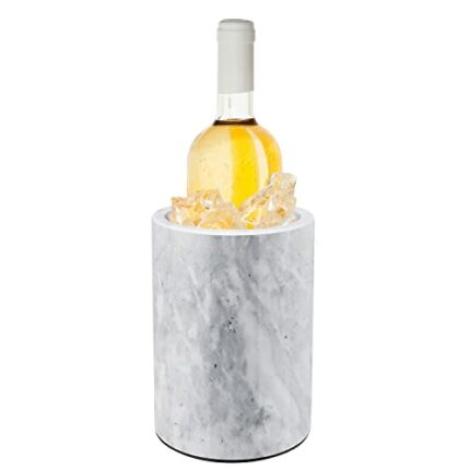 Flexzion Kitchen Tool Crock Utensil Holder and Wine Cooler Chiller, Natural White Marble 5" x 7" Inch, Unique One-Of-A-Kind Pattern Stone Contain