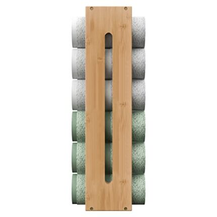 Purbambo 26" Tall Rolled Towel Rack Wall Mounted, Bathroom Bamboo Towel Holder Shelf, Rolled Bath Towels Storage Organizer