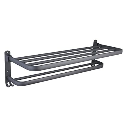 Bathroom Lavatory Towel Rack with Two Towel Bars Space Aluminium Towel Holder with Shelf Wall Mount Towel Shelf for Kitchen Bathrooms Lavatory Cl
