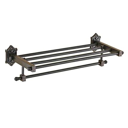 HIGOH Towel Racks, Bathroom Towel Rack Wall Mounted Towel Holder,Copper Bath Hardware Oil Brushed Carved Bathroom Towel Rack,Bathroom Shelf,Towel
