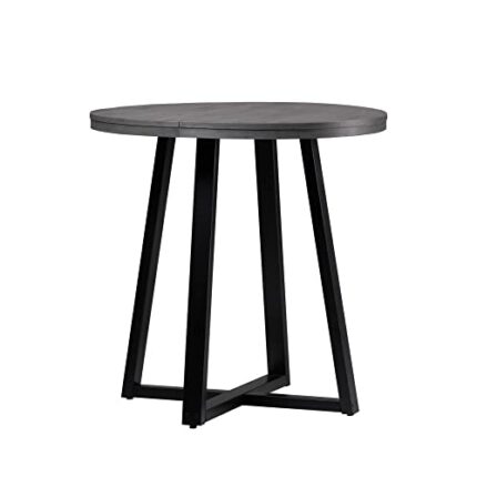Walker Edison Rustic Metal and Distressed Wood Round Dining Table, Pine, Grey, 91.5 cm