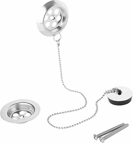 Stainless Steel Retainer Bath Plug Waste and Overflow 45cm Ball Chain Including Water Plug with 70mm Diameter Waste Assembly Bath Plug with Chain