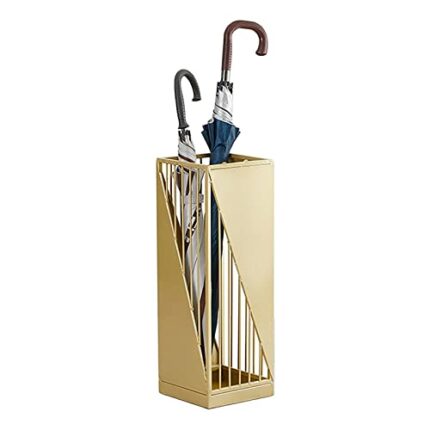 FBITE Umbrella Stands,Square Hollow Out Rack, Nordic Style Entry Hallway Umbrella Holders with Drip Tray ＆ 3 Hooks, for Home/Classroom/Hotel/Offi