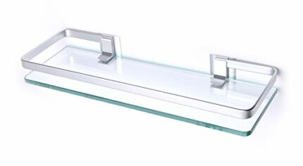 BSM Marketing Rectangular 8mm Toughened Glass Shelf 500mm x 120mm (20”x5” approx) With Aluminium Rail And Wall Brackets Bathroom Bedroom Kitchen