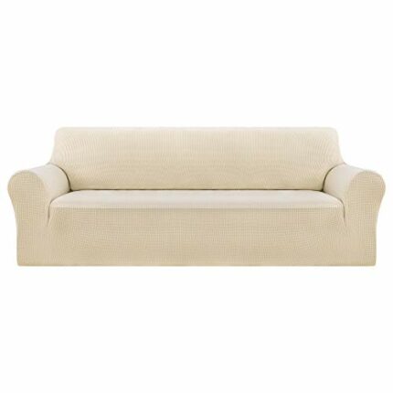 Deconovo Jacquard Sofa Cover Stretch Slipcovers Small Checks Polyester Anti-Slip Spandex Fabric Sofa Fabric Protector Couch Cover(Three Seater, B